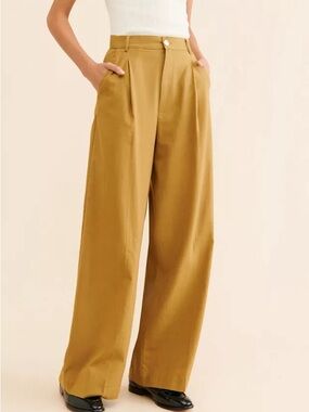 MINKPINK Dylan Wide Leg Pleated Pants Slacks Olive Mustard Medium